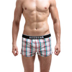 SEOBEAN Klassische Herren Boxershorts kariert 100% Baumwolle Unterwäsche Boxershorts U-konvexer Beutel Pfeil Panties Shorts Herren Schlafunterteile