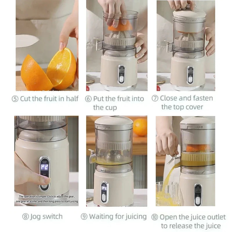 Elektrische Orangenpresse Tragbarer Zitrusentsafter Fruchtsaftpresse Fruchtfleischabscheider Entsafter USB-Ladefunktion 600 ml Smoothie-Mixer