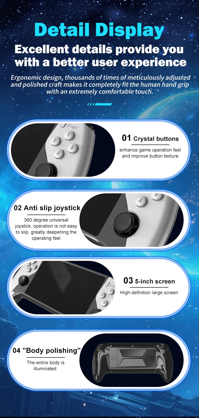 SF3500 Retro Handheld Videospielkonsole Linux System 5,0 Zoll 854*480 IPS Bildschirm 3000mAh Tragbarer Pocket Video Player Spiele