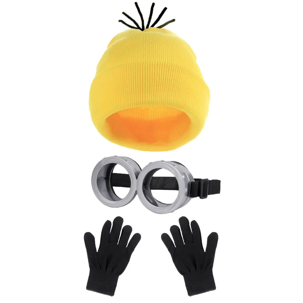 Verkleidungskostüm Lustiges Halloween Kostüm Zubehör für Erwachsene, Schutzbrille/Gelbe Mütze/Handschuhe für Herren Damen Cosplay Party Set