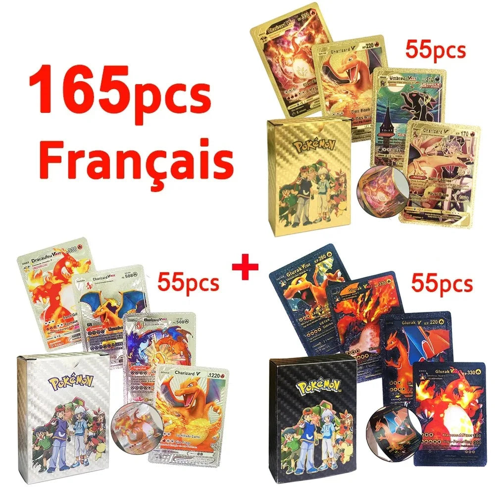 30-165 Stück Gold Pokemon Bunte Kartenset Schwarz Vmax Vstar Silber GX Box Pikachu Carta Glurak Deutsch Französisch Spanisch Spielkarten
