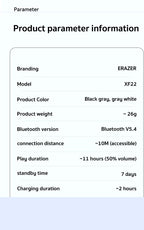 ERAZER XF22 Kopfhörer Bluetooth 5.4 Sport Wireless Kopfhörer Knochenschall-Headsets mit Mikrofon Nackenbügel-Kopfhörer