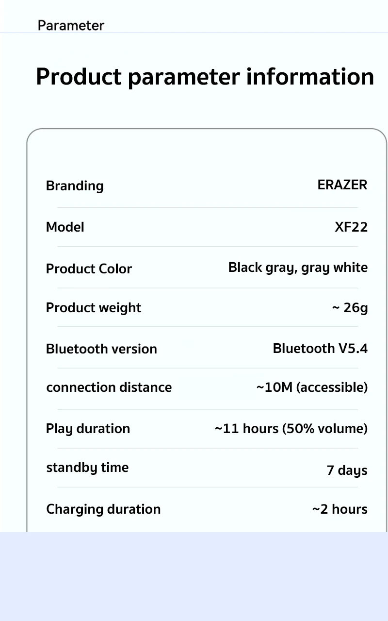 ERAZER XF22 Kopfhörer Bluetooth 5.4 Sport Wireless Kopfhörer Knochenschall-Headsets mit Mikrofon Nackenbügel-Kopfhörer