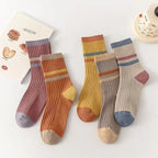 5 Paar gestreifte Socken für Damen, bequem, weich, mittellang, Winter, Harajuku, lustige Freizeitsocken, Damenstrümpfe, Strumpfwaren