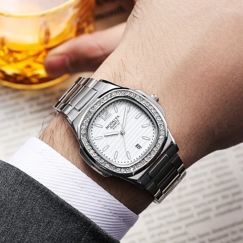 2024 Luxus Mode Casual Herrenuhren Großes Zifferblatt Silber Edelstahl Kalender Quarz Armbanduhr Klassische Top-Marke Herrenuhr