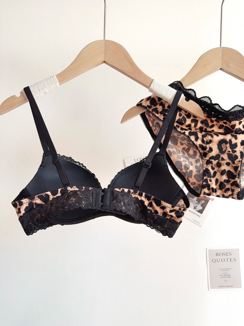Sexy Leopard-Print-Dessous-Set für Damen, kabellos, unsichtbarer Push-Up für kleine Brüste, verstellbares A-bis-C-Körbchen, transparenter, reiner Spitzen-Look, S-XL