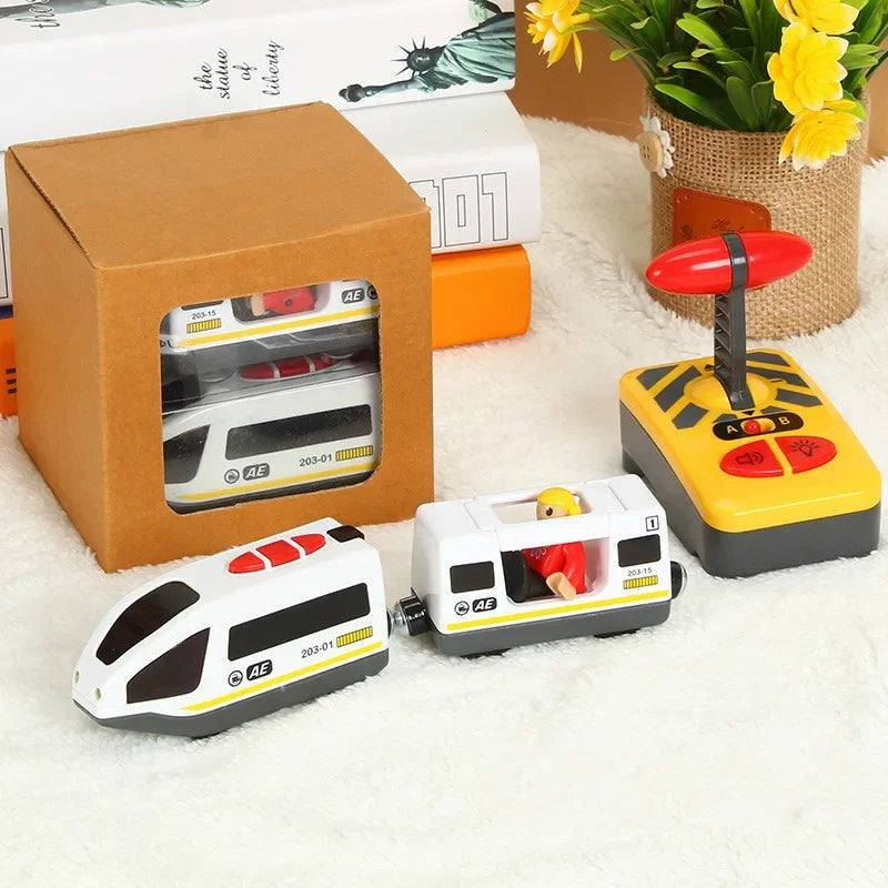 RC Elektrische Eisenbahn Spielzeugset für Kinder, Auto-Druckguss-Steckspielzeug, passend für Standard-Holzeisenbahn, batteriebetriebenes Weihnachts-Tremset