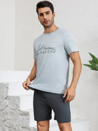 Men's Stylish Pajama 2Pcs Set Satin Short Sleeve And Plaid Shorts Comfortable Soft Sleepware Loungewear Can Be Worn Outside Pjs