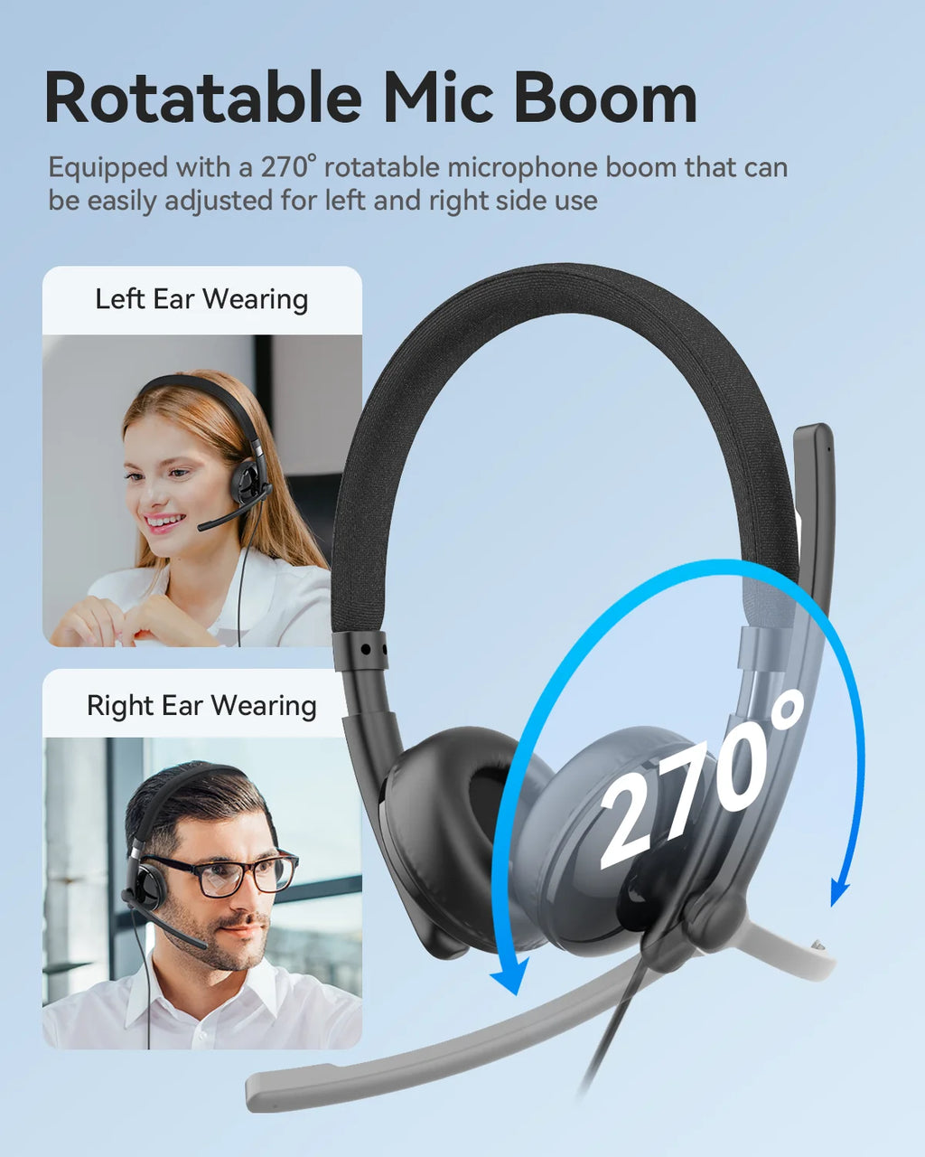 EMEET Kabelgebundenes Headset mit Mikrofon, Callcenter USB-Kopfhörer, ENC-Geräuschunterdrückung, Office-Kabel-Kopfhörer für Telefon/PC-Computer