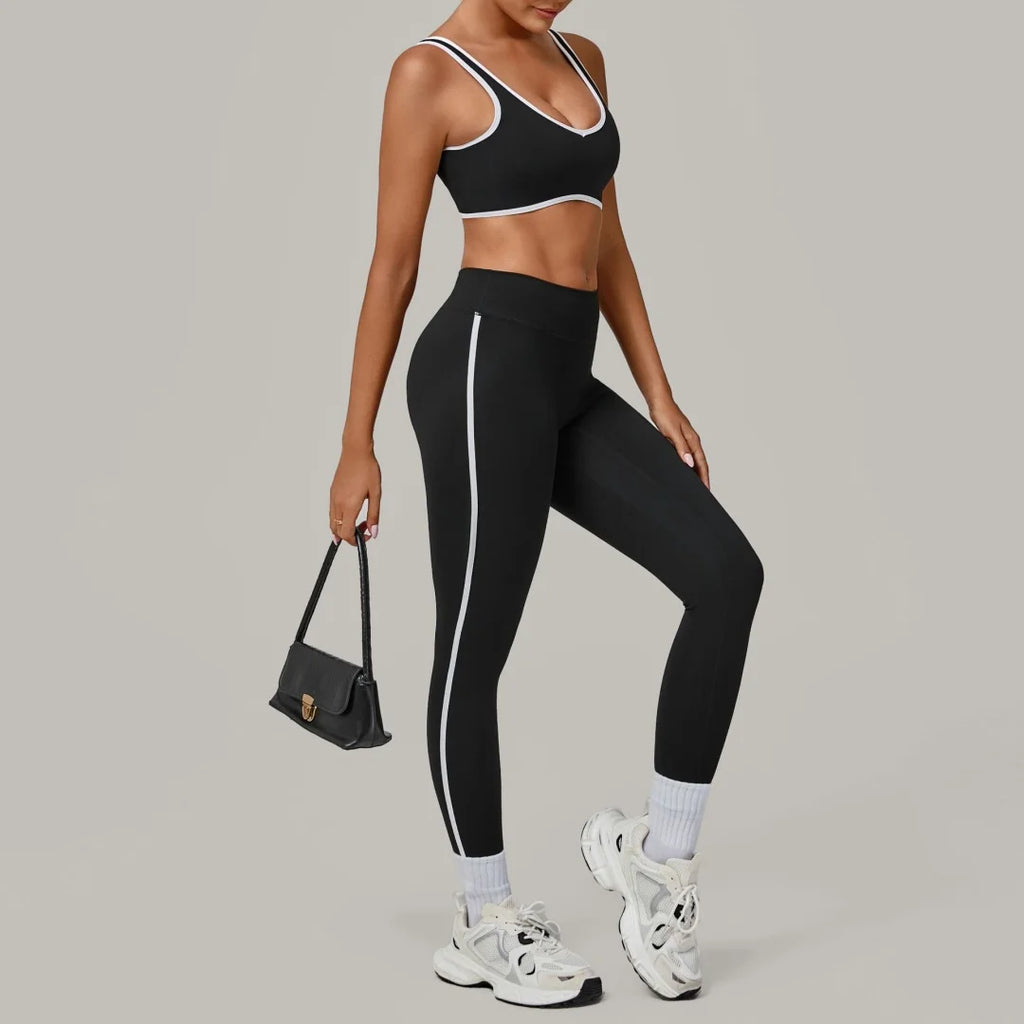 2PCS Damen Yoga-Set Hohe Taille Peach Hip Herausnehmbare Polsterung Sport-BH Hose Fitnessanzug Laufen Workout Gym Leggings Yoga-Set
