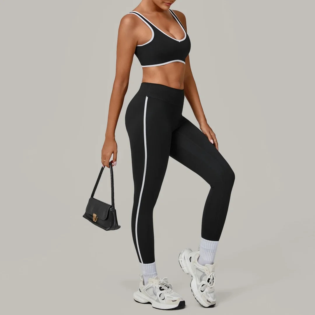 2PCS Damen Yoga-Set Hohe Taille Peach Hip Herausnehmbare Polsterung Sport-BH Hose Fitnessanzug Laufen Workout Gym Leggings Yoga-Set