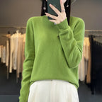 100 % Merinowolle Pullover Damen O-Ausschnitt Kaschmir Strickwaren Female Pullover Herbst Winter Freizeit Oberteile Einfarbig Weiche Kleidung