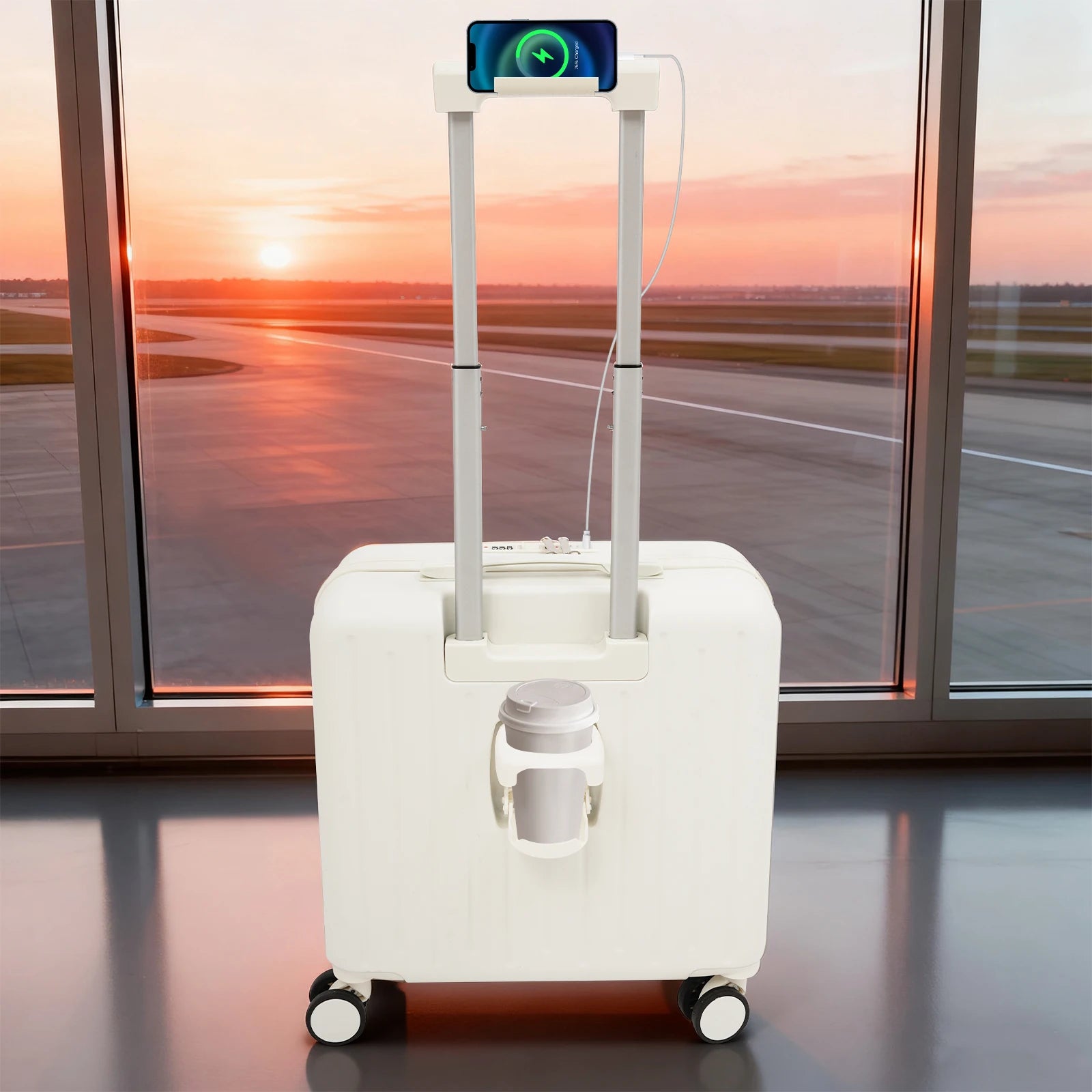 Handgepäck Roller Koffer Trolley 18" ABS-Schale Kabinengepäck Frontfach Multifunktionsräder Erweiterbar