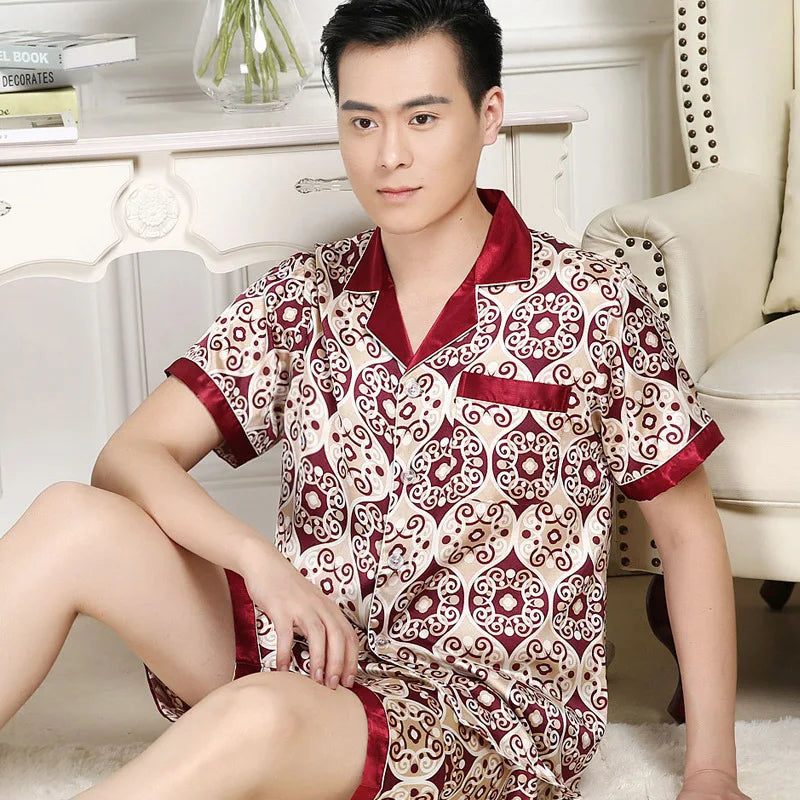 Hochwertiges Pyjama-Set Herren Frühling Herbst Dünn Polyester Eisseide Langarm Schlafanzug Übergröße Sommer Hauskleidung Männlich