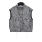 Herbst Winter Damen Stehkragen Leichte Ärmellose Baumwollweste Damen Taschendekoration Tanktop