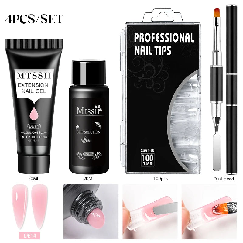 24-teiliges Set 20ml Poly Nail Extension Gel Kit Mini-UV-Lampe Versiegelung mit Basislack Überlack Professionelles Poly-UV-Nagelgel-Kit Starter-Kit
