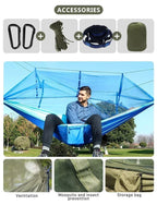 260x140cm Camping Hängematte Doppelgröße Fallschirm mit Moskitonetz Regenschutz Tarp Leicht für Wandern Reisen