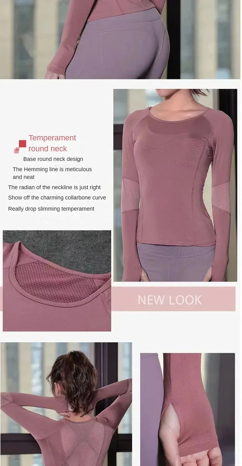 Quick Drying Fitness Top Women Sportwear Running Exercise Long Sleeved T-shirt Finger Sleeve Training Top