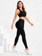 2-teiliger Anzug, Damen Yoga Anzug, schöne Rücken-High-Waist-Hosen-Kombination, nahtlose, super elastische, ideale Fitnesskleidung