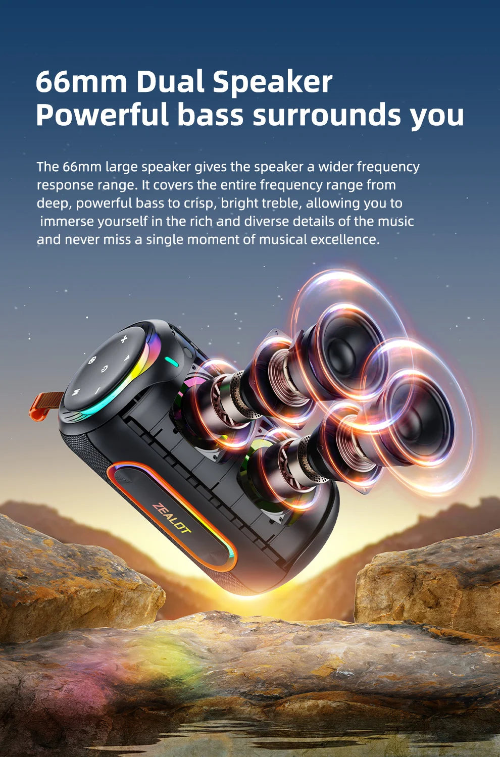 ZEALOT_MP1 Tragbarer Bluetooth-Lautsprecher 60W StormBox Blast Outdoor Wireless Lautsprecher IPX6 Wasserdichter Party Camping Lautsprecher 12H ZEAL