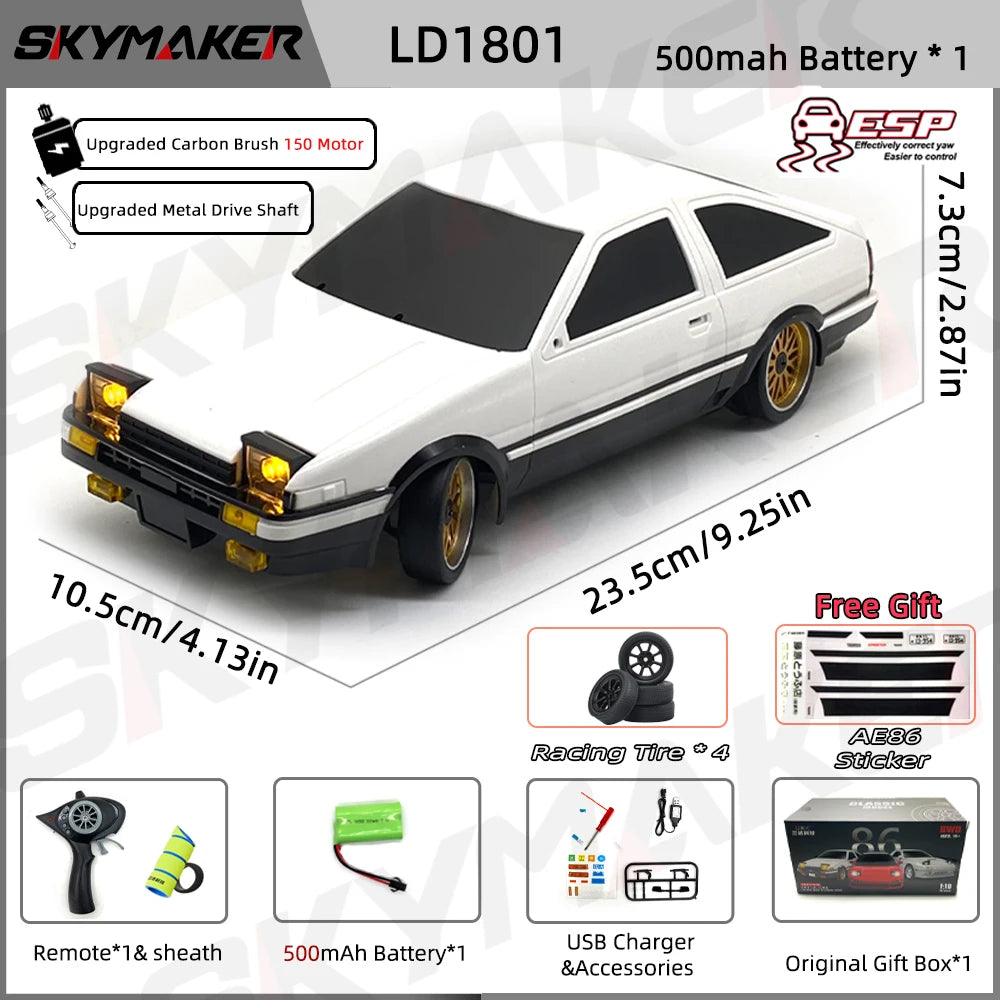 Skymaker AE86 Modell LD1801 RX-7 FC LD1802 1:18 RC Drift Car 1/18 2.4G Fernbedienung ESP Gyroskop LED Mini RC Rennwagen Spielzeug