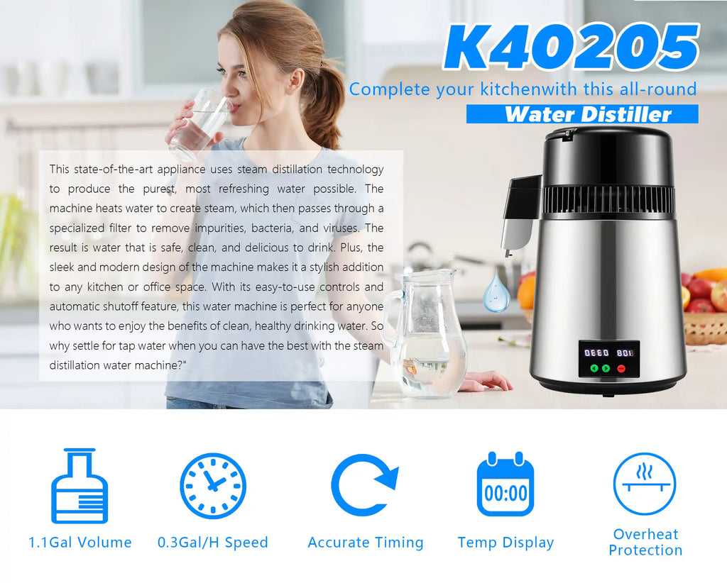 750W 4L Wasser-Destilliergerät Haushalt Destilliertes Reinwassergerät Destillationsreiniger Filter Edelstahl Wasserfilter