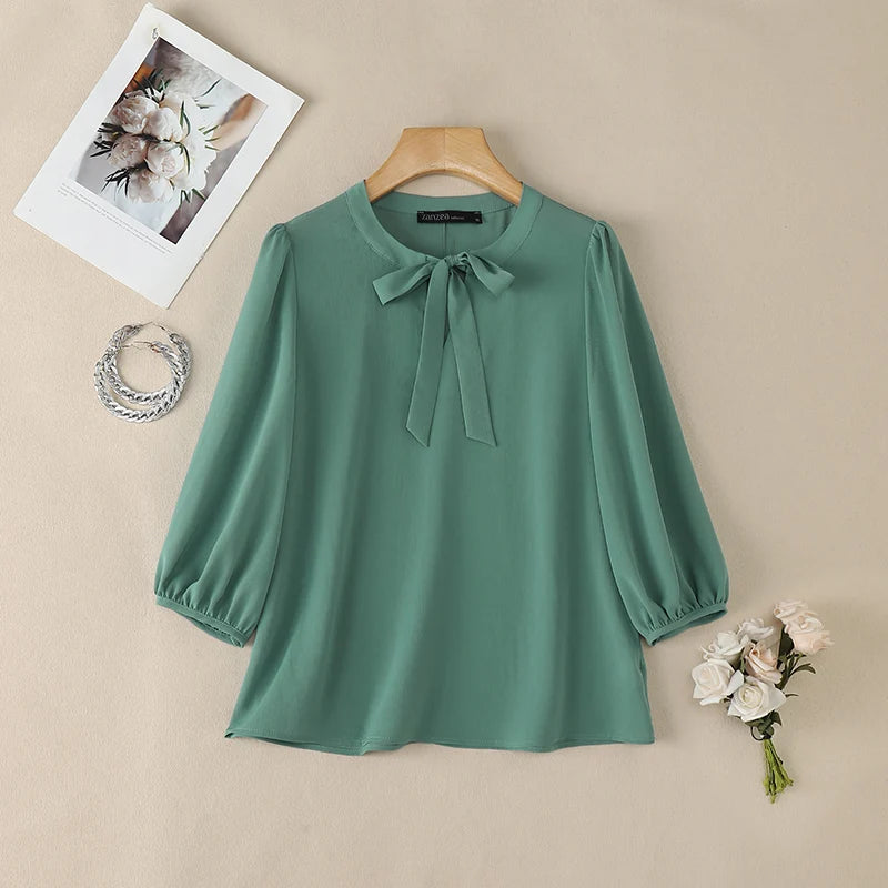 Summer Solid Color Blouse 2026 ZANZEA Women Tops Trend Casual O Neck Short Sleeve Blusas Female Elegant OL Work Shirt Mujer