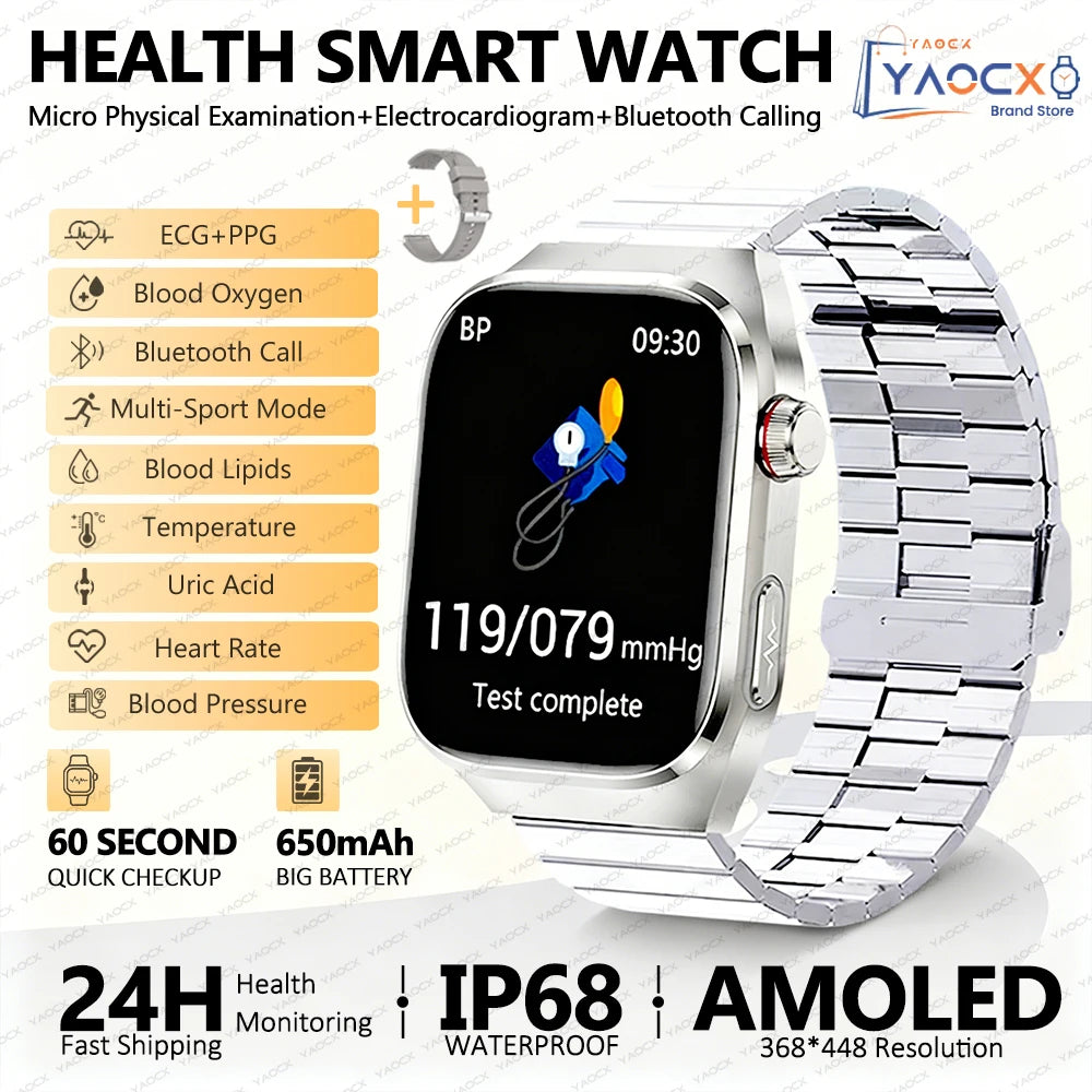 2026 Neue Pflegegrad-Harnsäure-Blutfettwerte Smartwatch Herren EKG+PPG Blutdruck Herzfrequenz Bluetooth Anruf Gesundheits-Smartwatch