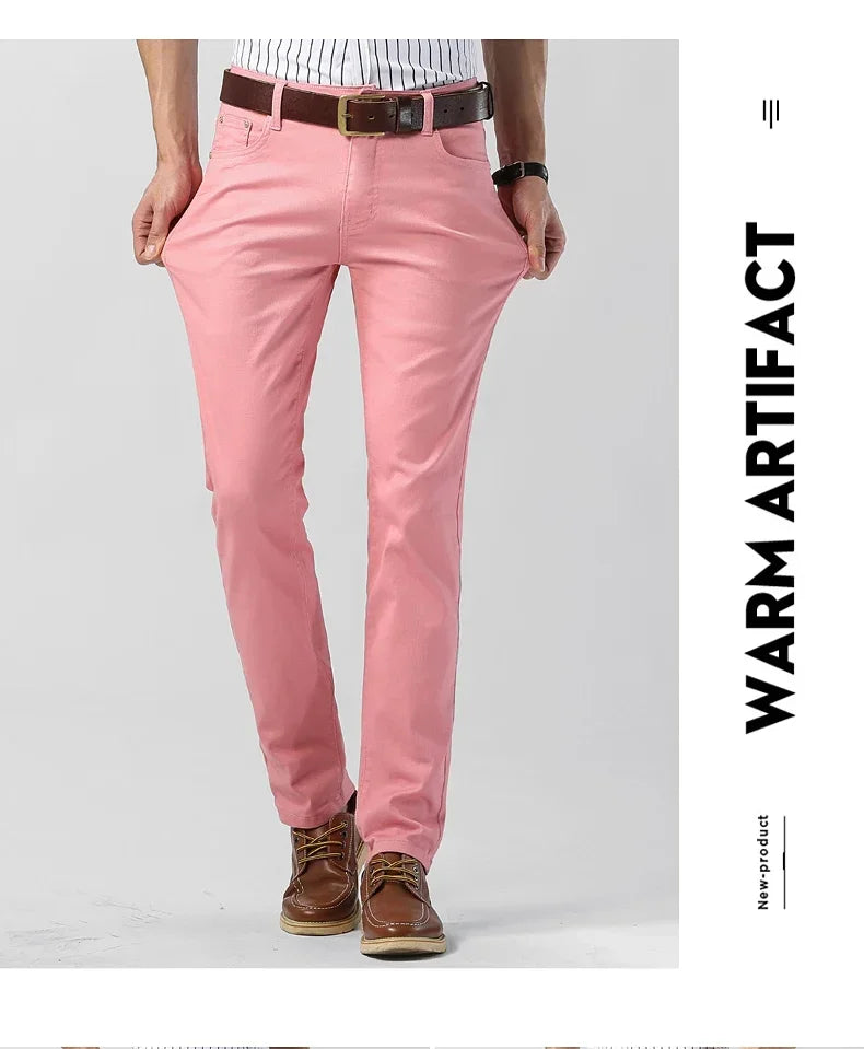 5 Farben Herren Bunte Denim Stretch Stretch Jeans Elastische Gelb Pink Rot Slim Herren Bekleidung Einfache Business Denim Hosen