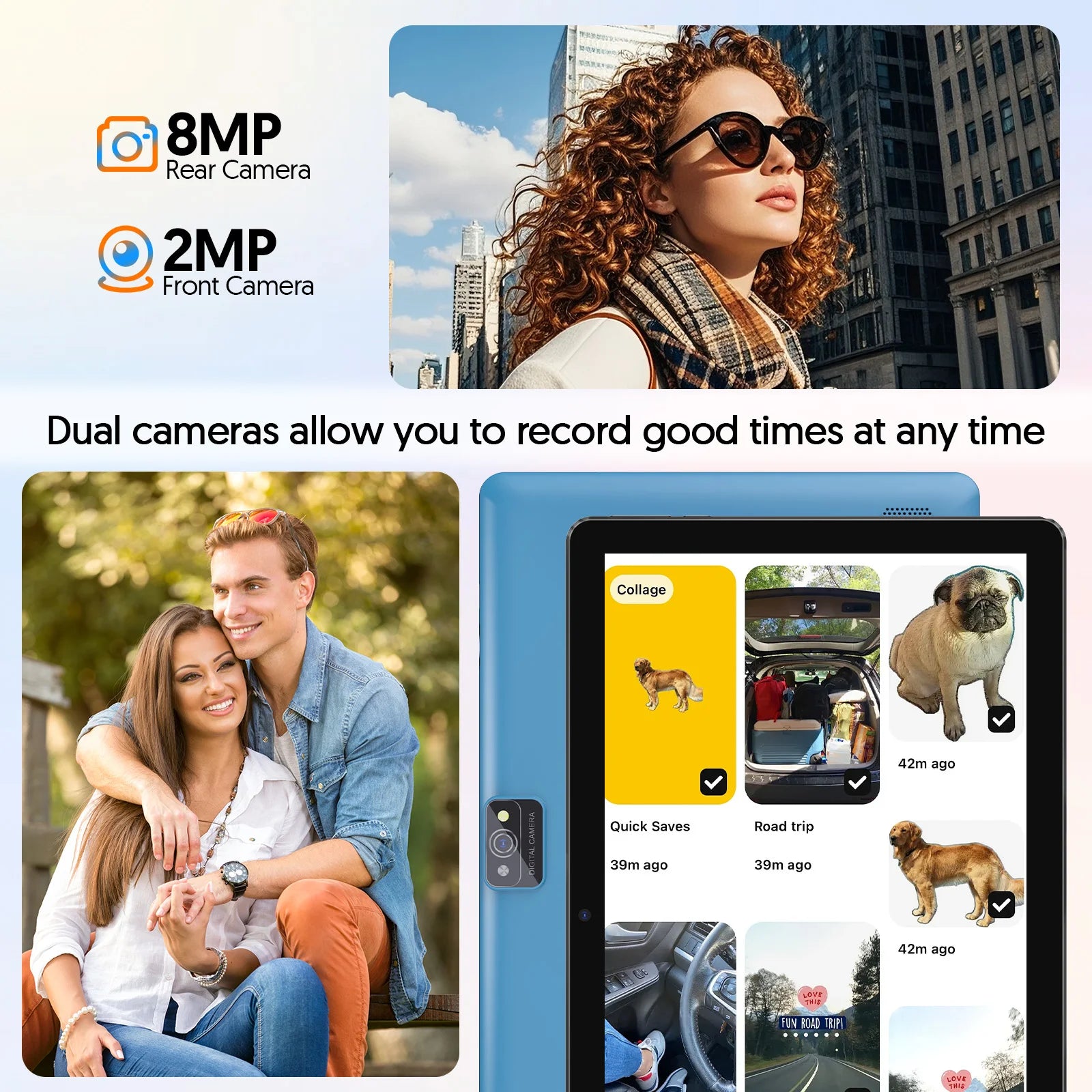Android 15 Tablet, 10,0-Zoll-Bildschirm, Quad-Core-Prozessor, 12 GB RAM (3 GB+9 GB), 64 GB Speicher, 2MP+8MP Dual-Kameras, 6000 mAh