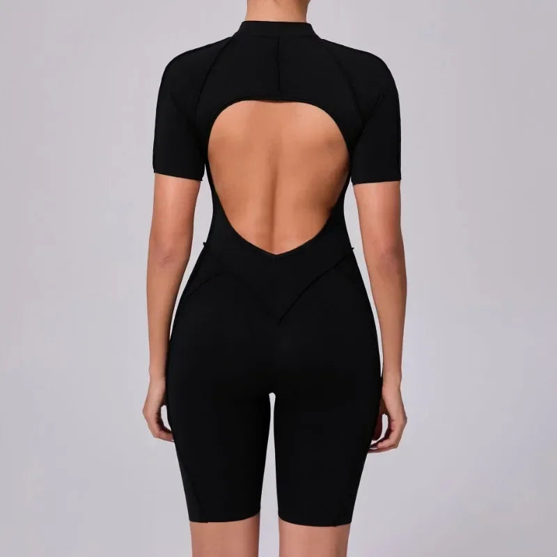 Damen-Trainingsanzug Fitness-Workout Sportkleidung Outfit Reißverschluss-Jumpsuit Yoga Fitness Overall Set Offene Rücken Bodysuits Anzug für Damen