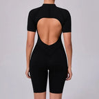 Damen-Trainingsanzug Fitness-Workout Sportkleidung Outfit Reißverschluss-Jumpsuit Yoga Fitness Overall Set Offene Rücken Bodysuits Anzug für Damen