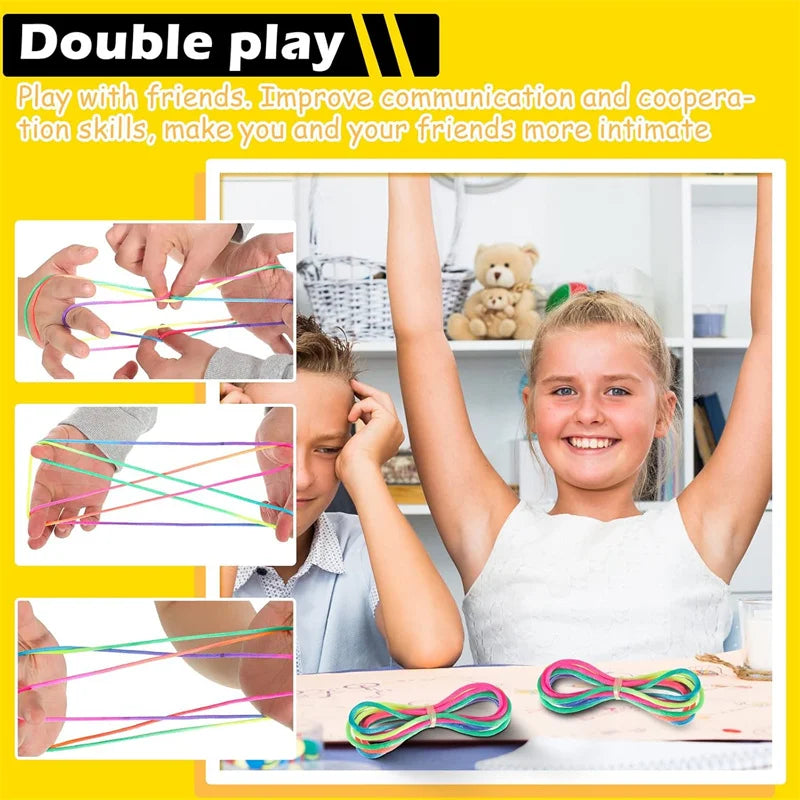Regenbogen Cats Cradle Schnur 1.6M/63 Zoll Lange Regenbogen Bunte Fingerschnur Chinesische Fingerspiele Spielzeug für Kinder