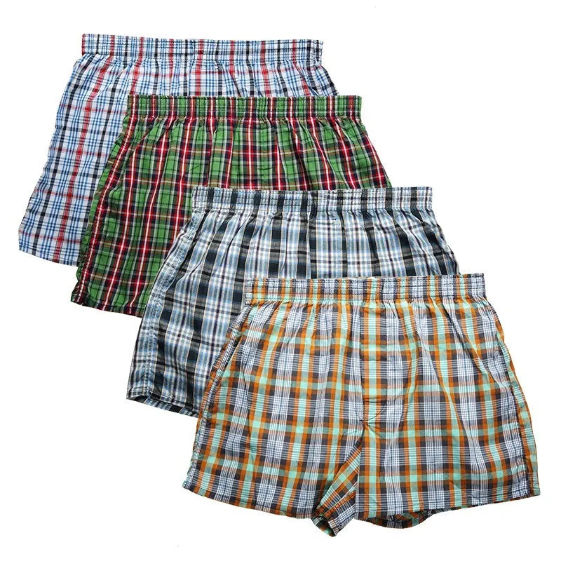 Hochwertige Marke 4er-Pack Herren Boxershorts Webbaumwolle 100% Klassisches Karo Gekämmt Herren Unterhose Locker Atmungsaktiv Übergröße Hauptbild