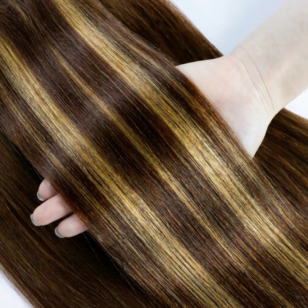 Clip-in Echthaar Extensions Glatt 100% Remy Echthaar Clip-in Extensions Unsichtbare Nahtlose Clip-ins Haarverlängerung 8 Stück Natur