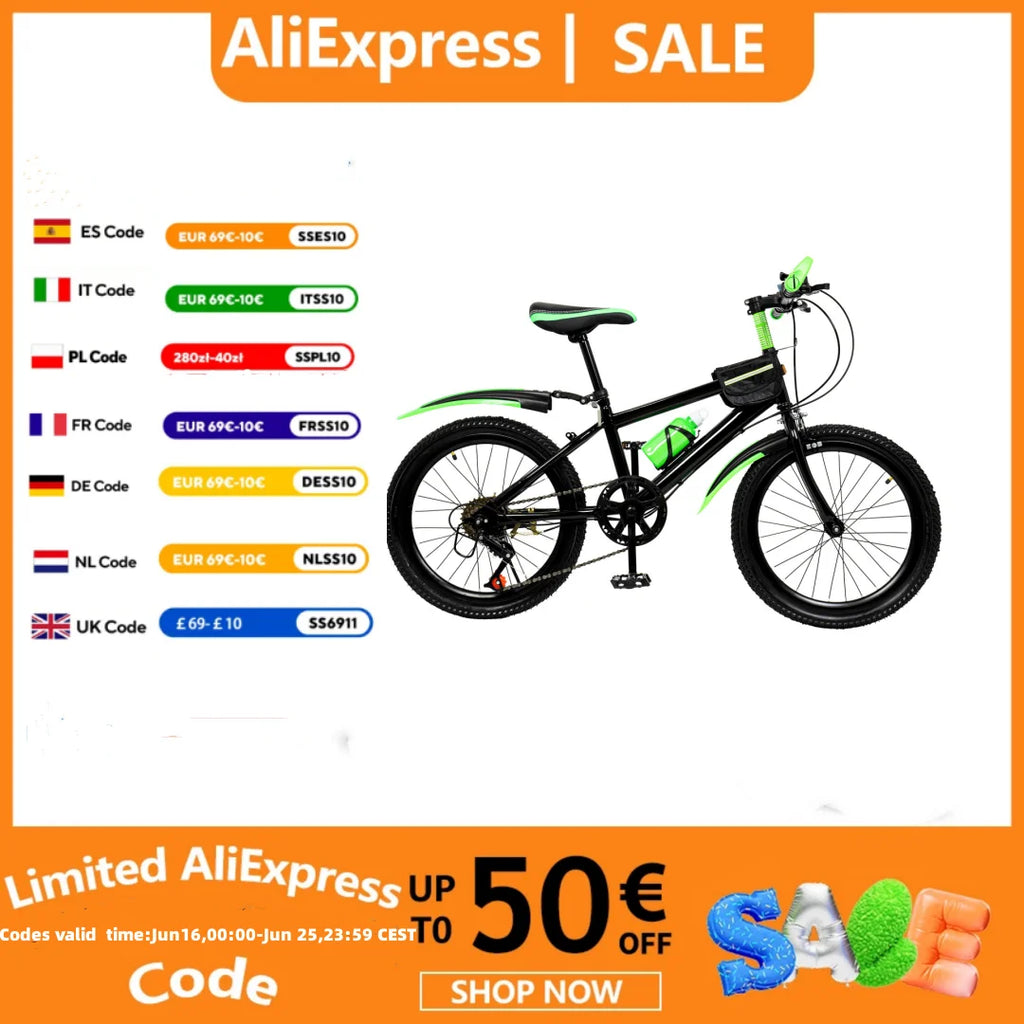 20 Zoll Mountainbike 7 Gänge, Verstellbarer Sattel Kinderfahrrad mit Schutzblechen und Flaschenhalter für Jungen und Mädchen 8-13 Jahre