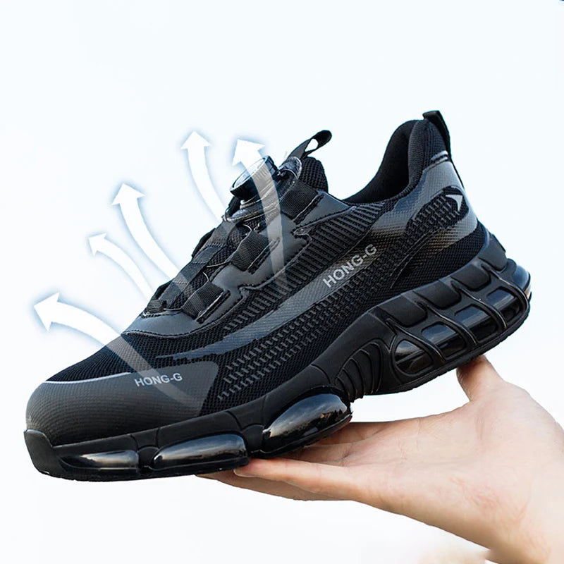 Herren Arbeitsschuhe Drehverschluss-Arbeitssneaker Schutzschuhe Industrie-Sicherheitsschuhe Durchtrittsicher Anti-Smash Stahlkappen-Schuhe