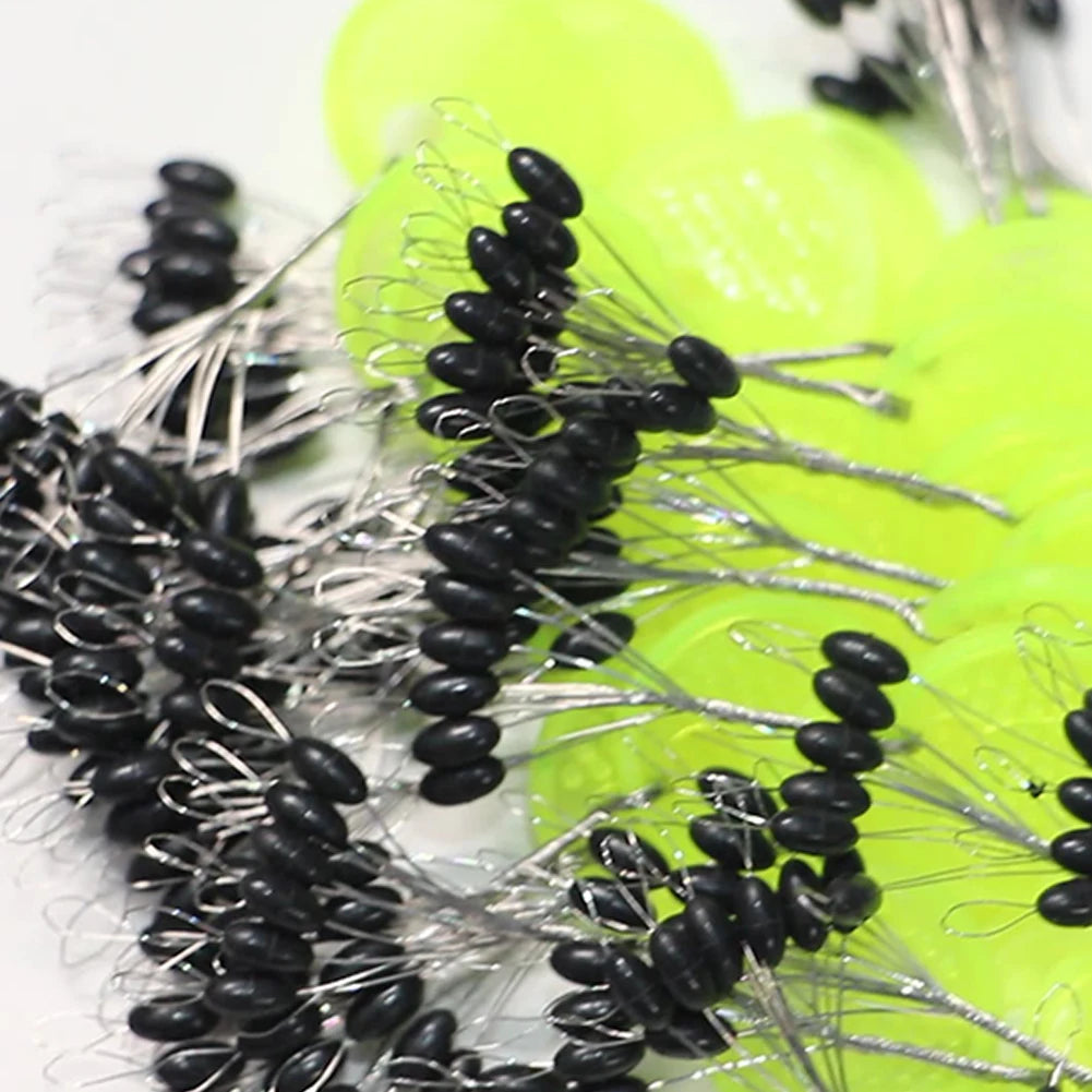 60/120PCS 10/20 Group Set Rubber Silicon Space Bean Sea Carp Fly Fishing Black Rubber Oval Stopper Fishing Float Fishing Bobber
