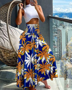 Mode Baumwolle Damen Blumenmuster Rock Seitliche Krawatte Strandröcke Sommer High Waist Wickel Blumen Langer Rock