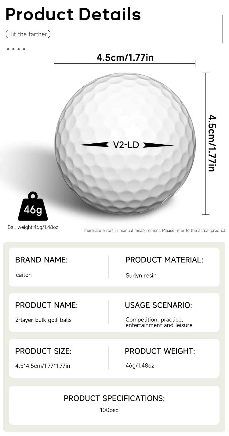 Caiton 100er-Pack 2-Schicht-Golfbälle – 332 Dimple, maximale Weite, Spin-Kontrolle, strapazierfähig, Präzision – für Golftraining & Spiel