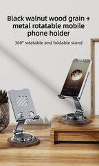 Handyhalterung aus schwarzem Walnussholz, Metallständer, 720° drehbar, faltbar, Desktop-Ständer, einfache Aufbewahrung für Mobiltelefon und Tablet-Halter