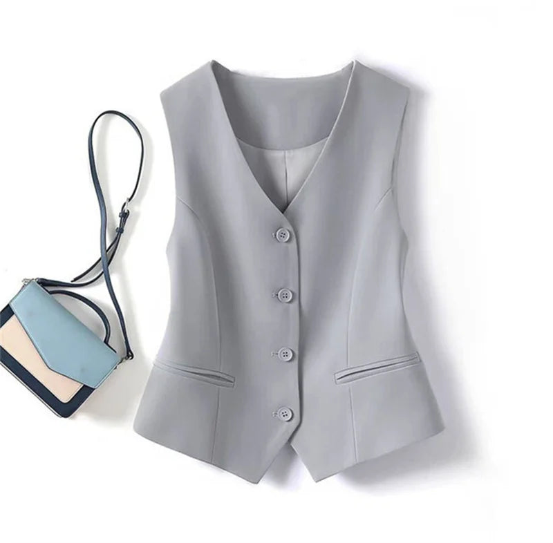 Frühling Sommer Koreanische Mode Weste 2025 Neue Damen Kurze Mode V-Ausschnitt Ärmellose Freizeit Blazer Weste Mäntel Weibliche Oberteile