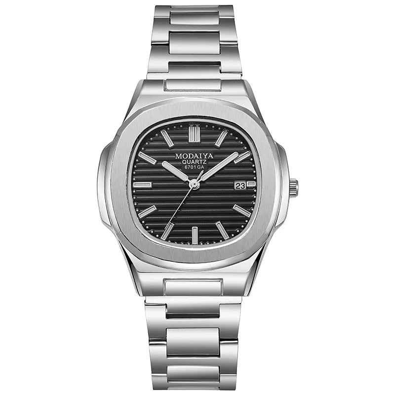 2024 Luxus Mode Casual Herrenuhren Großes Zifferblatt Silber Edelstahl Kalender Quarz Armbanduhr Klassische Top-Marke Herrenuhr