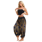 Damen Boho Weite Hosen Haremshose Erwachsene Hohe Taille Yoga Loose Laternenhose Atmungsaktive Strandhose Urlaub Bedruckte Jogger