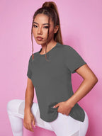 Damen Nahtloses Yoga T-Shirt Weibliches Fitness Crop Top Workout Gym Training Shirts Sportliche Kurzarm Yoga T-Shirts Sportbekleidung
