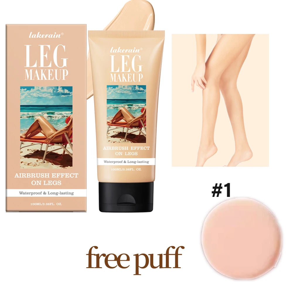Bronze Bein- und Körper-Make-up-Foundation mit Puderquaste 100ml Wasserfest Lang anhaltend Gleichmäßiger Hautton Körperbräunungscreme 3 Farben