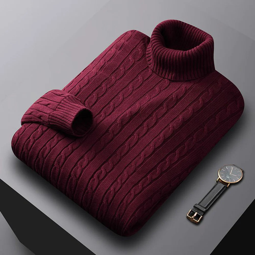 Herbst Neues Herren Rollkragenpullover Jacquard-Strickpullover Einfarbig Freizeit Wärme Hochelastisch Vielseitiger Herren-Pullover
