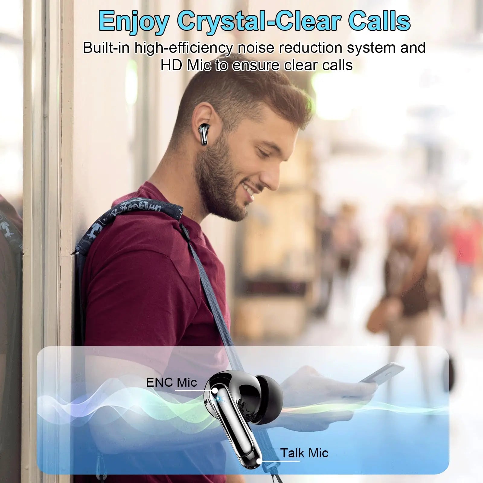 Kabellose Kopfhörer, Bluetooth 5.3 Stereo-Ohrhörer In-Ear mit 4 ENC Mikrofon für klare Anrufe, Geräuschunterdrückende Ohrstöpsel, 48 Stunden Akkulaufzeit.