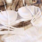 Mesh-Spitzenunterwäsche Damen Sexy kleiner Busen Push-Up-Dessous für Frauen BH-Sets Rot Weiß Hochzeitsmädchen Dicke Intimates BCD