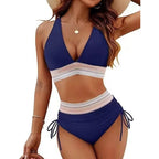 Sexy tiefer V-Ausschnitt Bikini Set Damen 2026 Sommer Strand mit Brustpolster Bademode High Waist Kordelzug Triangel Bikini